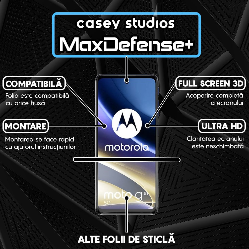 Folie Sticla MaxDefense+ - Motorola Moto G51 5G - Negru
