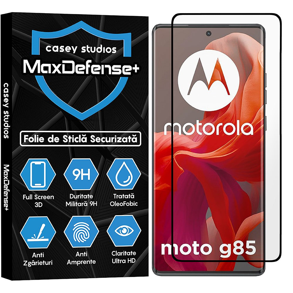 Folie Sticla MaxDefense+ - Motorola Moto G85 - Negru
