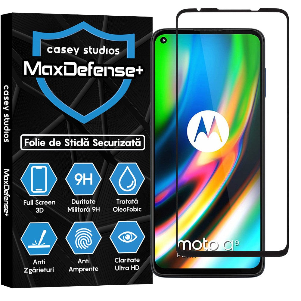 Folie Sticla MaxDefense+ - Motorola Moto G9 Plus - Negru