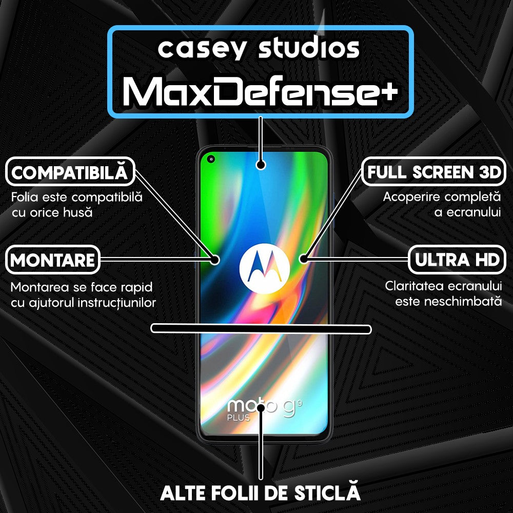 Folie Sticla MaxDefense+ - Motorola Moto G9 Plus - Negru