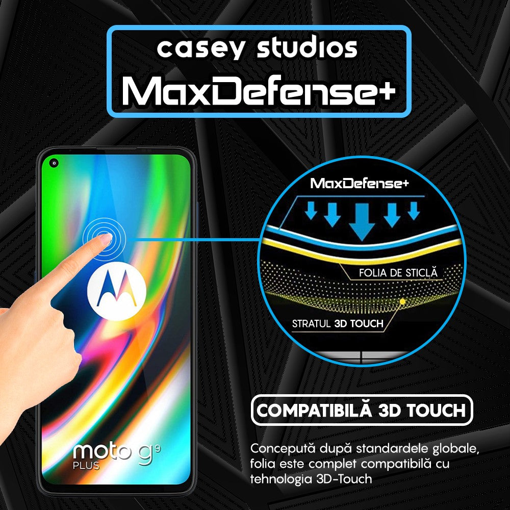 Folie Sticla MaxDefense+ - Motorola Moto G9 Plus - Negru