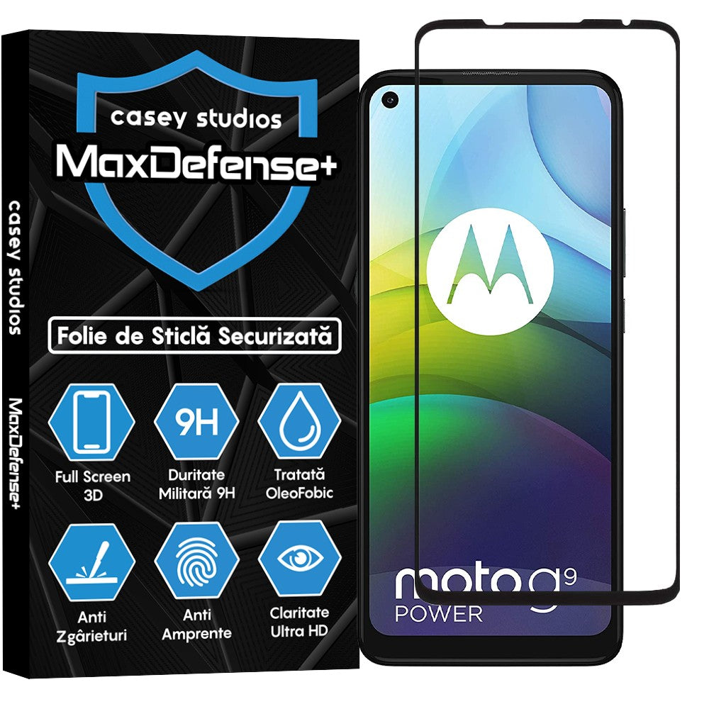 Folie Sticla MaxDefense+ - Motorola Moto G9 Power - Negru