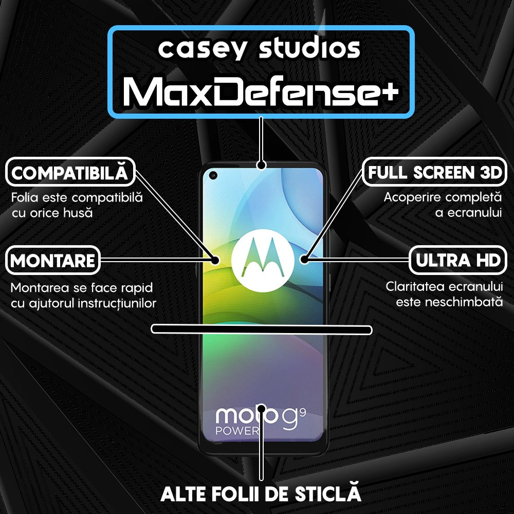 Folie Sticla MaxDefense+ - Motorola Moto G9 Power - Negru