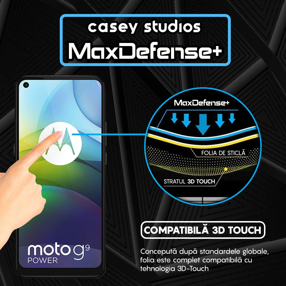 Folie Sticla MaxDefense+ - Motorola Moto G9 Power - Negru