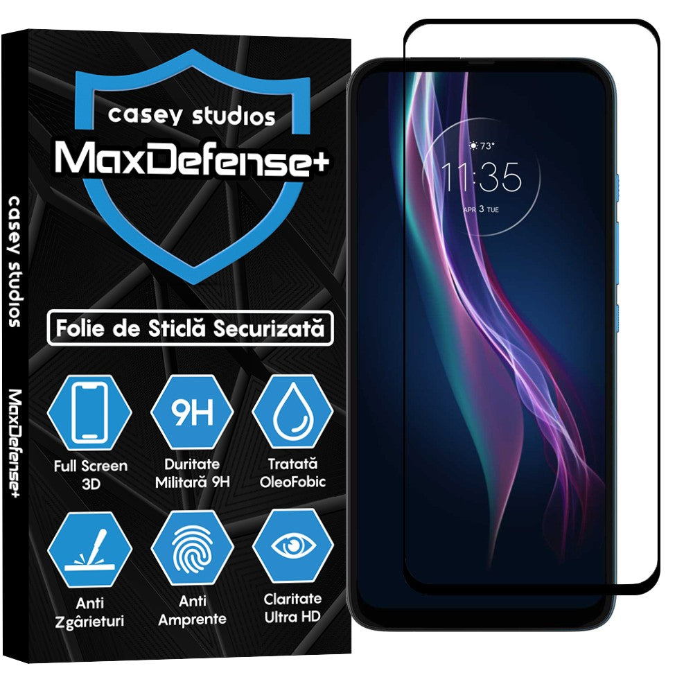 Folie Sticla MaxDefense+ - Motorola Moto One Fusion Plus - Negru