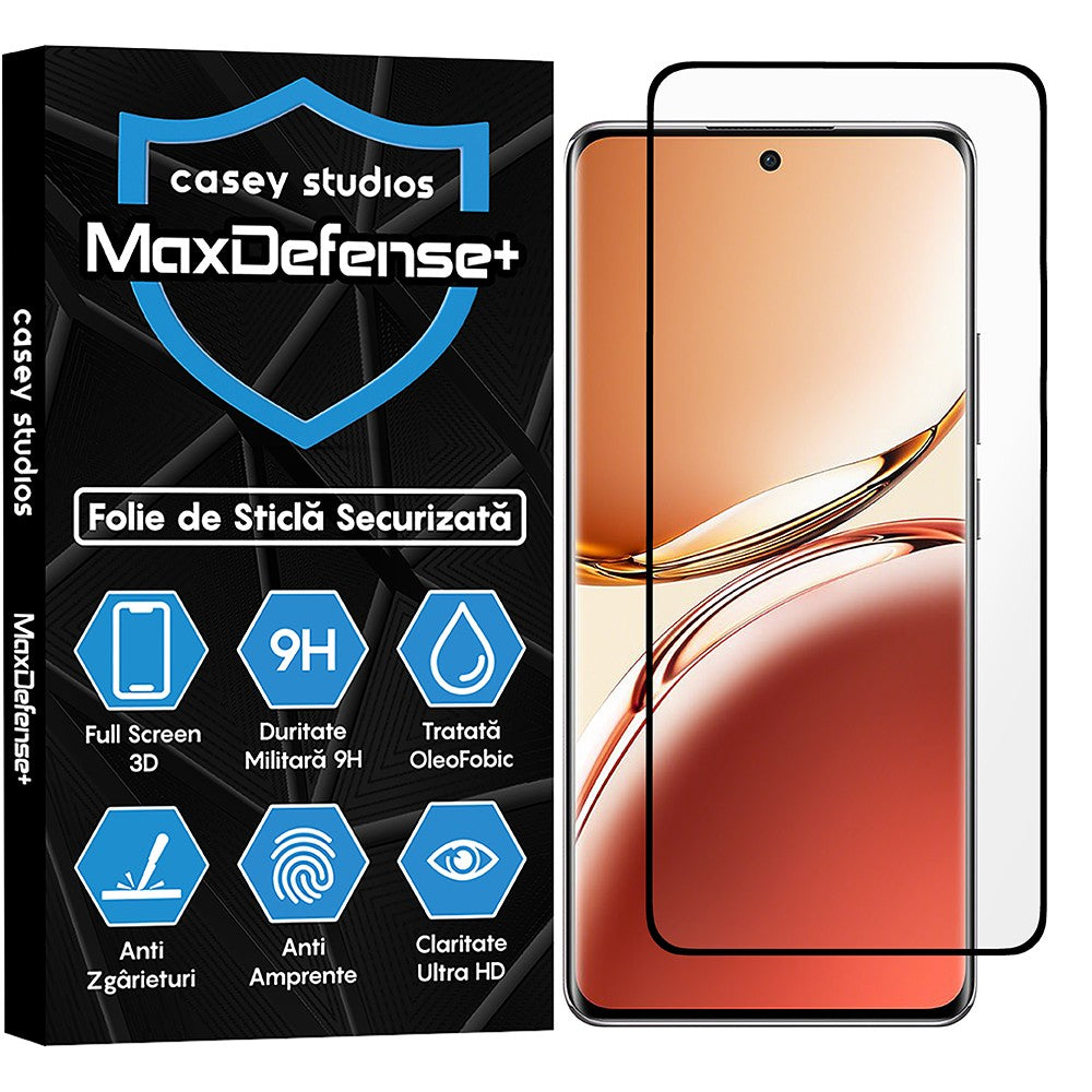 Folie Sticla MaxDefense+ - Oppo A3 Pro - Negru