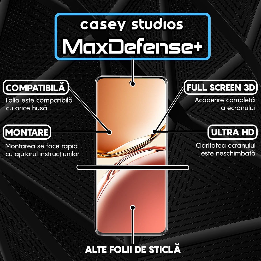 Folie Sticla MaxDefense+ - Oppo A3 Pro - Negru