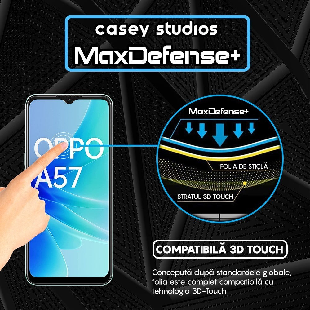 Folie Sticla MaxDefense+ - Oppo A57 4G - Negru