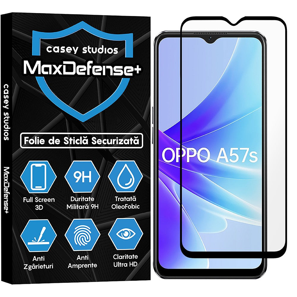 Folie Sticla MaxDefense+ - Oppo A57s - Negru