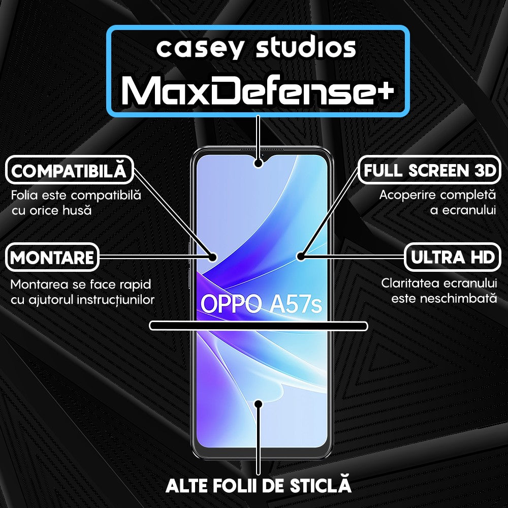 Folie Sticla MaxDefense+ - Oppo A57s - Negru