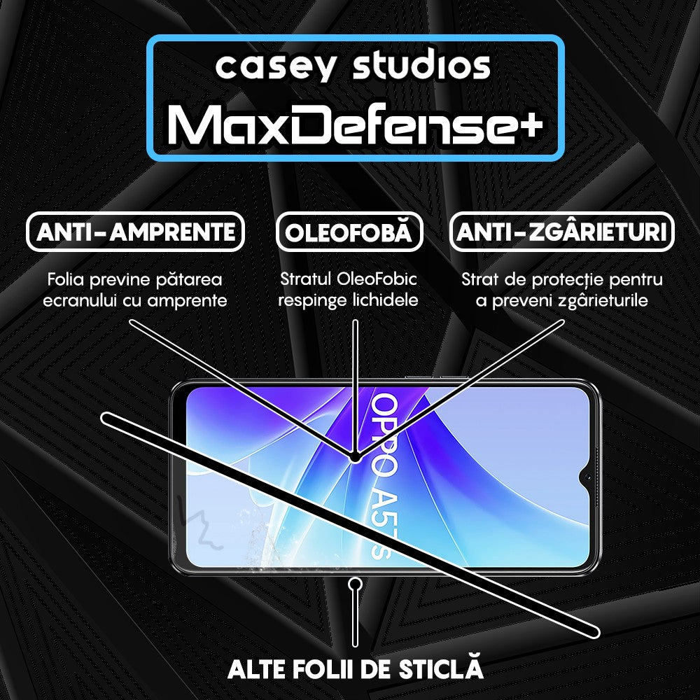 Folie Sticla MaxDefense+ - Oppo A57s - Negru