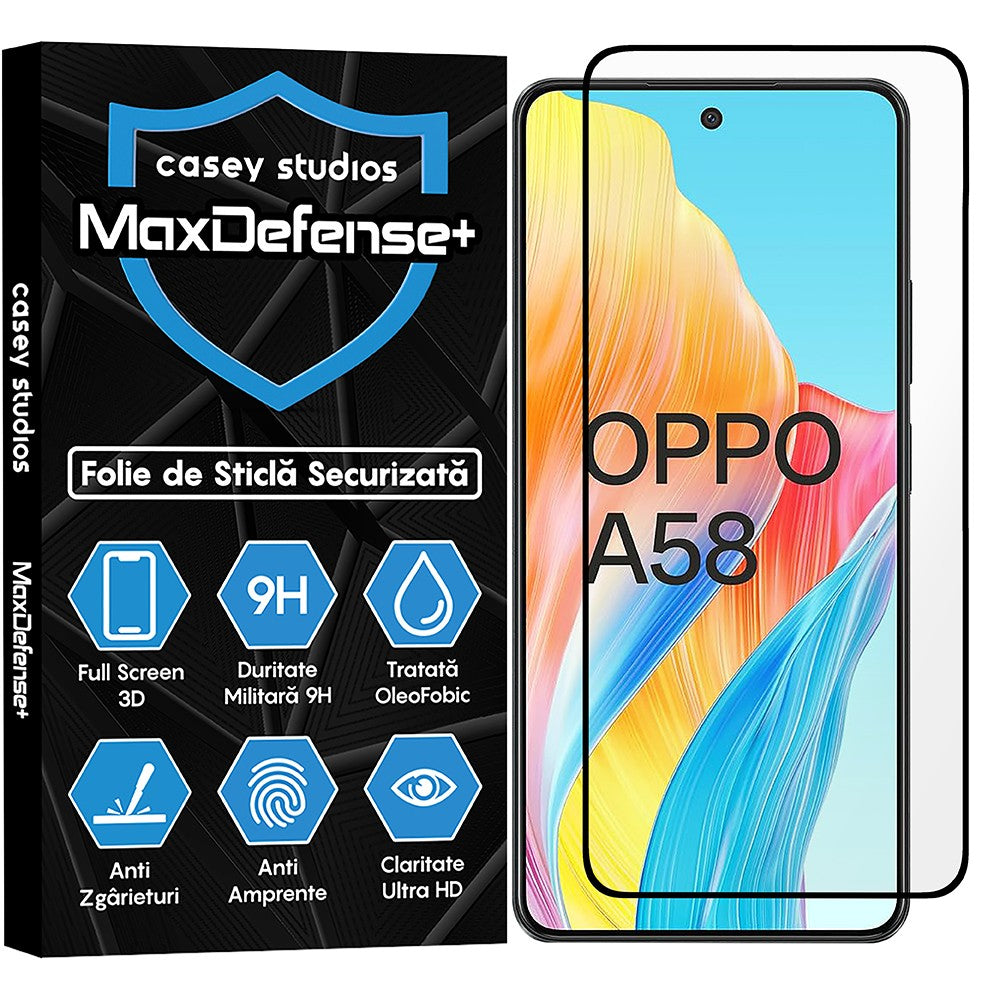 Folie Sticla MaxDefense+ - Oppo A58 4G - Negru