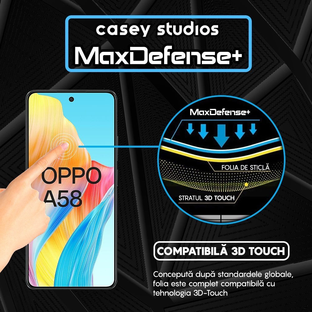 Folie Sticla MaxDefense+ - Oppo A58 4G - Negru