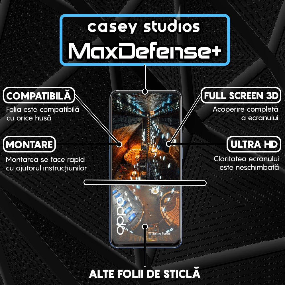 Folie Sticla MaxDefense+ - Oppo A74 4G/A94 4G/A94 5G/A95/Find X5 Lite/Reno5 Lite/Reno5 Lite/Reno5 Z/Reno7 5G - Negru