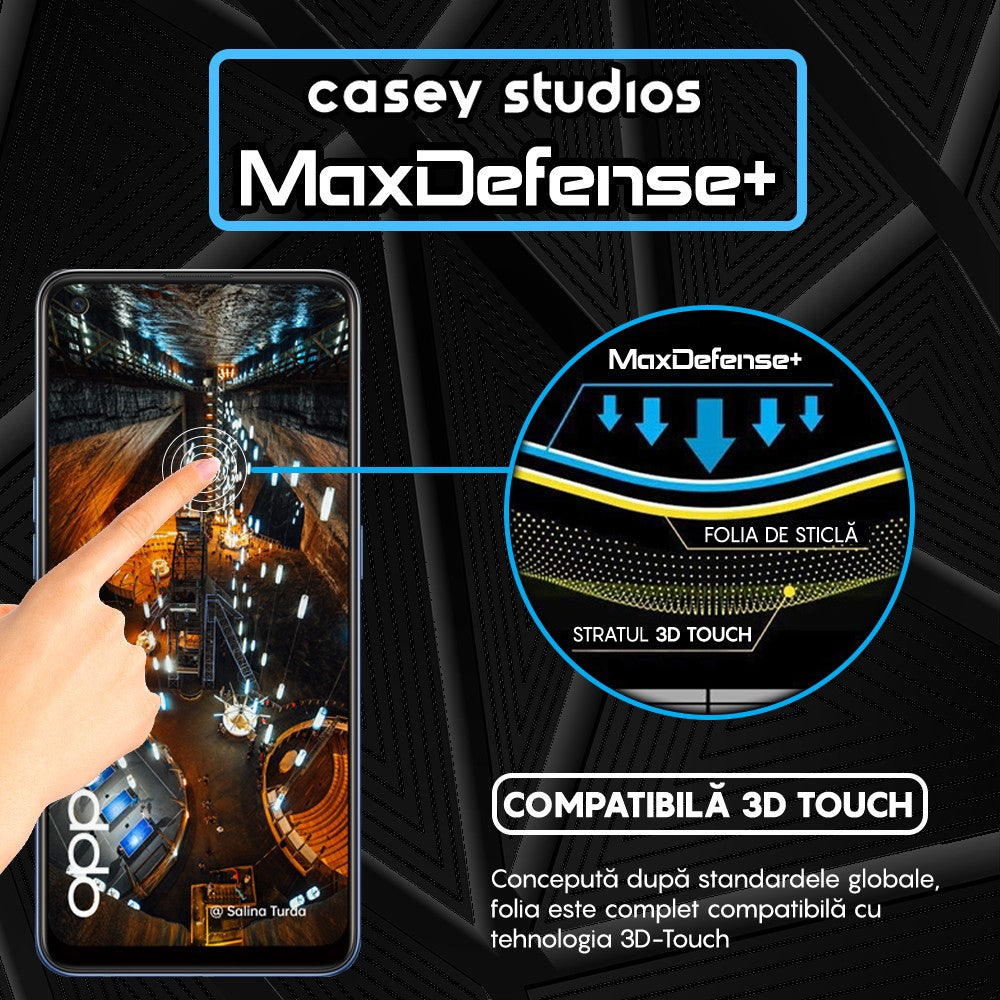 Folie Sticla MaxDefense+ - Oppo A74 4G/A94 4G/A94 5G/A95/Find X5 Lite/Reno5 Lite/Reno5 Lite/Reno5 Z/Reno7 5G - Negru