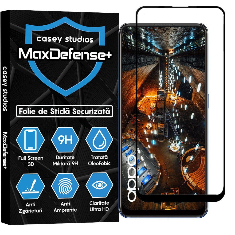Folie Sticla MaxDefense+ - Oppo A74 4G/A94 4G/A94 5G/A95/Find X5 Lite/Reno5 Lite/Reno5 Lite/Reno5 Z/Reno7 5G - Negru