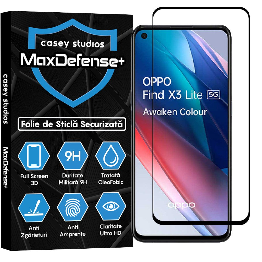 Folie Sticla MaxDefense+ - Oppo Find X3 Lite/Reno5 5G - Negru