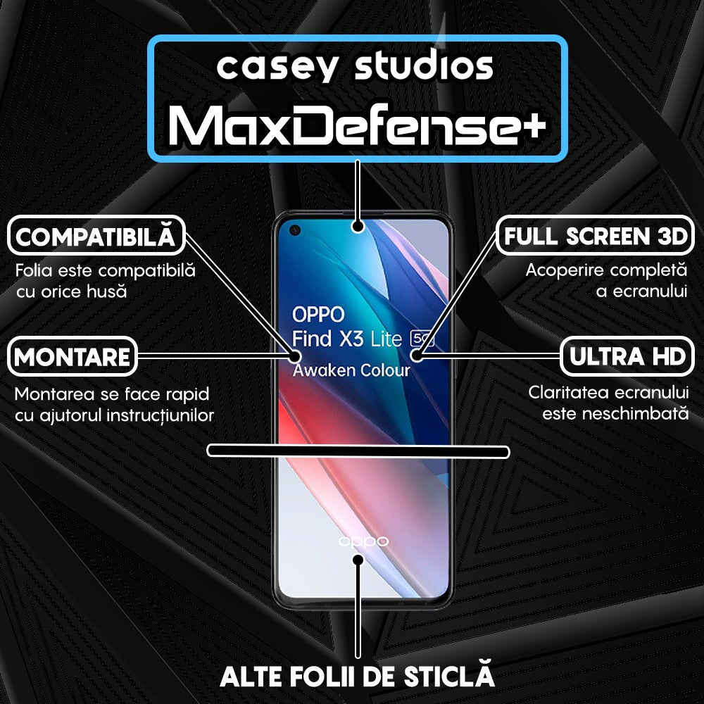 Folie Sticla MaxDefense+ - Oppo Find X3 Lite/Reno5 5G - Negru