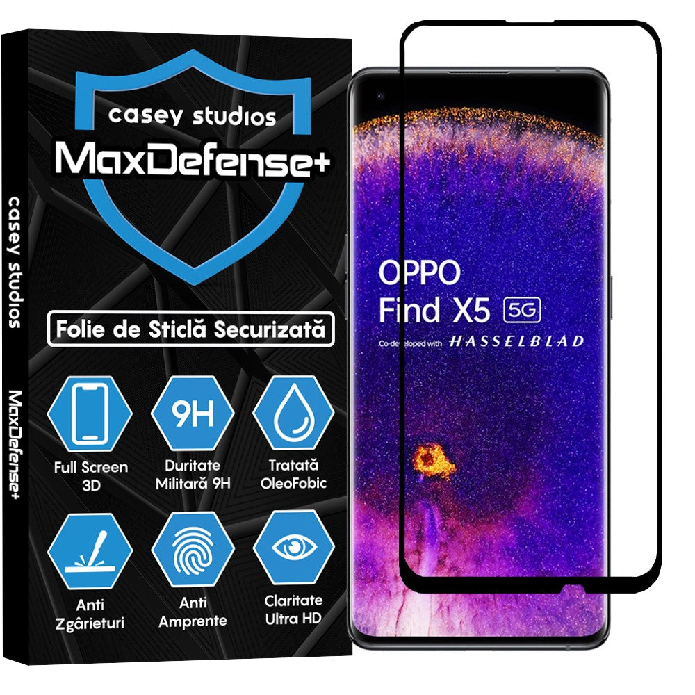 Folie Sticla MaxDefense+ - Oppo Find X5 Pro - Negru