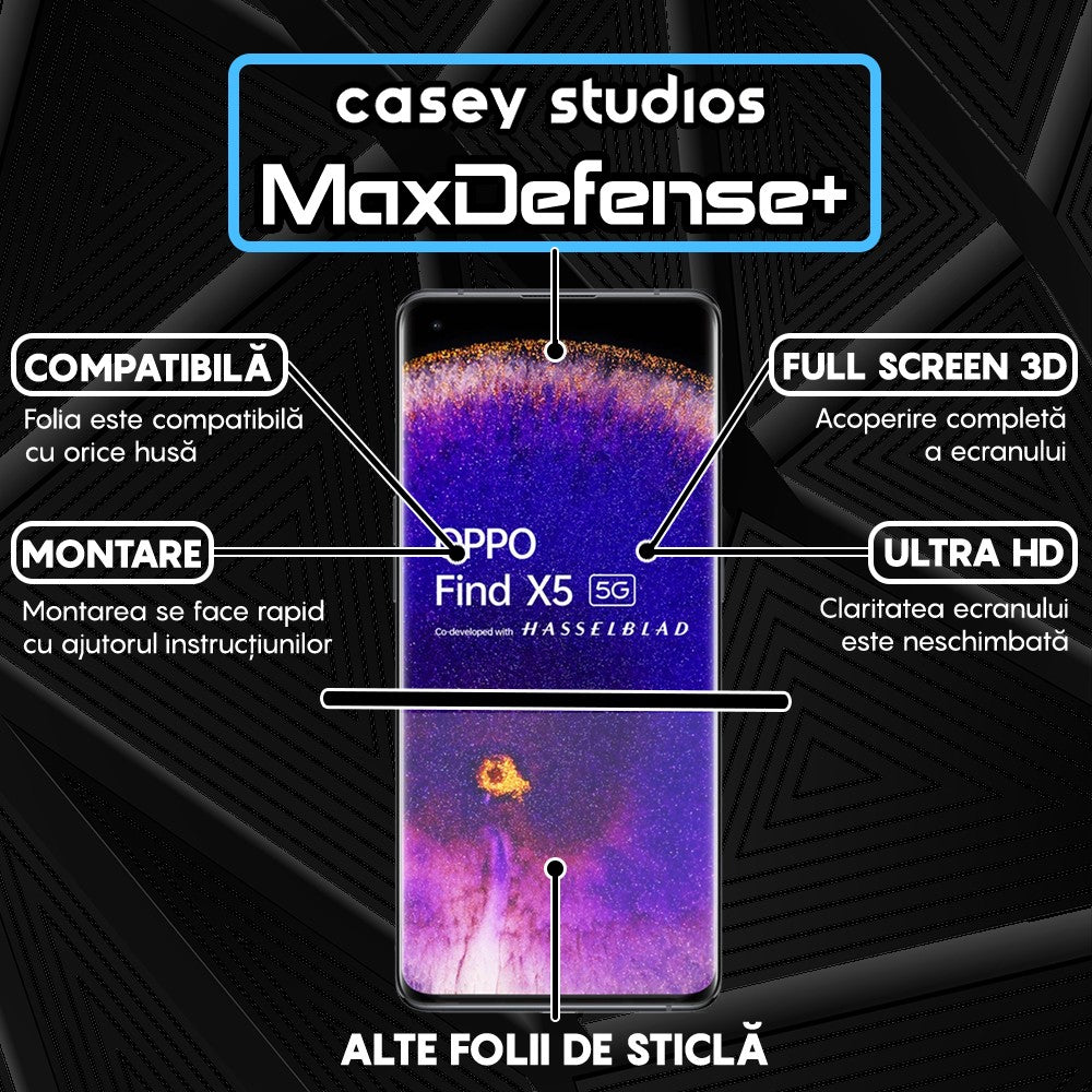 Folie Sticla MaxDefense+ - Oppo Find X5 Pro - Negru