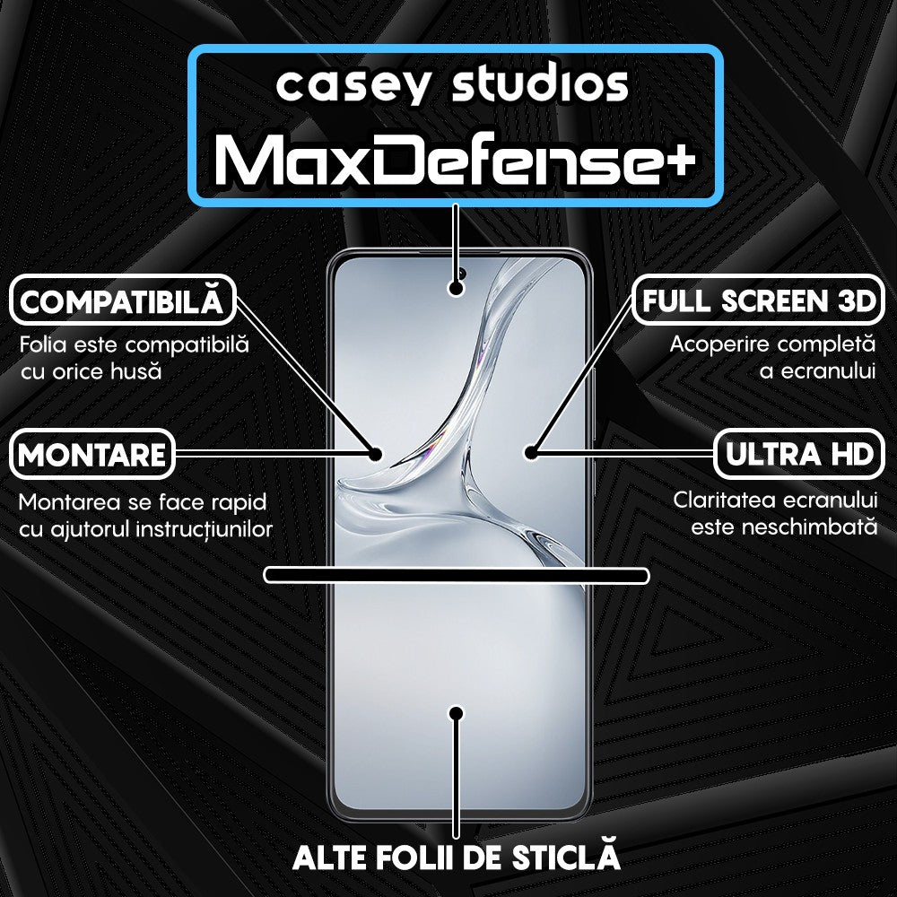 Folie Sticla MaxDefense+ - Oppo K12x - Negru