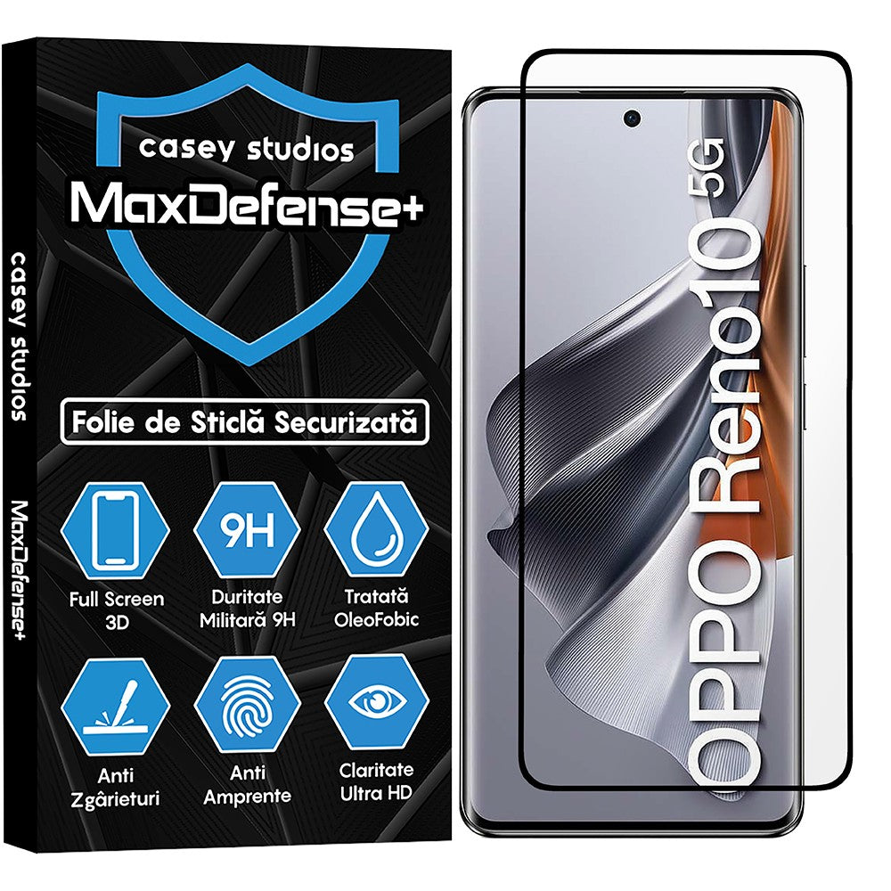 Folie Sticla MaxDefense+ - Oppo Reno10 - Negru