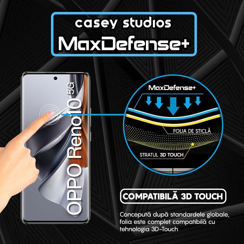 Folie Sticla MaxDefense+ - Oppo Reno10 - Negru