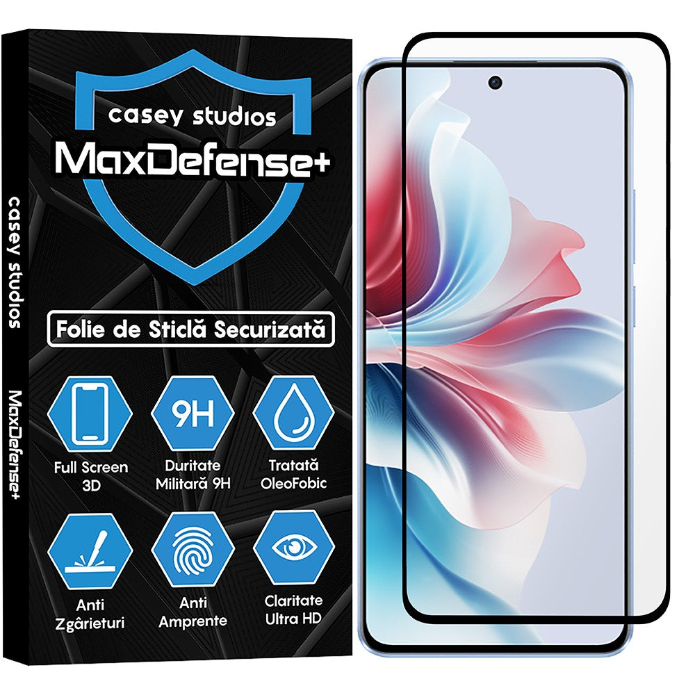 Folie Sticla MaxDefense+ - Oppo Reno12 F - Negru