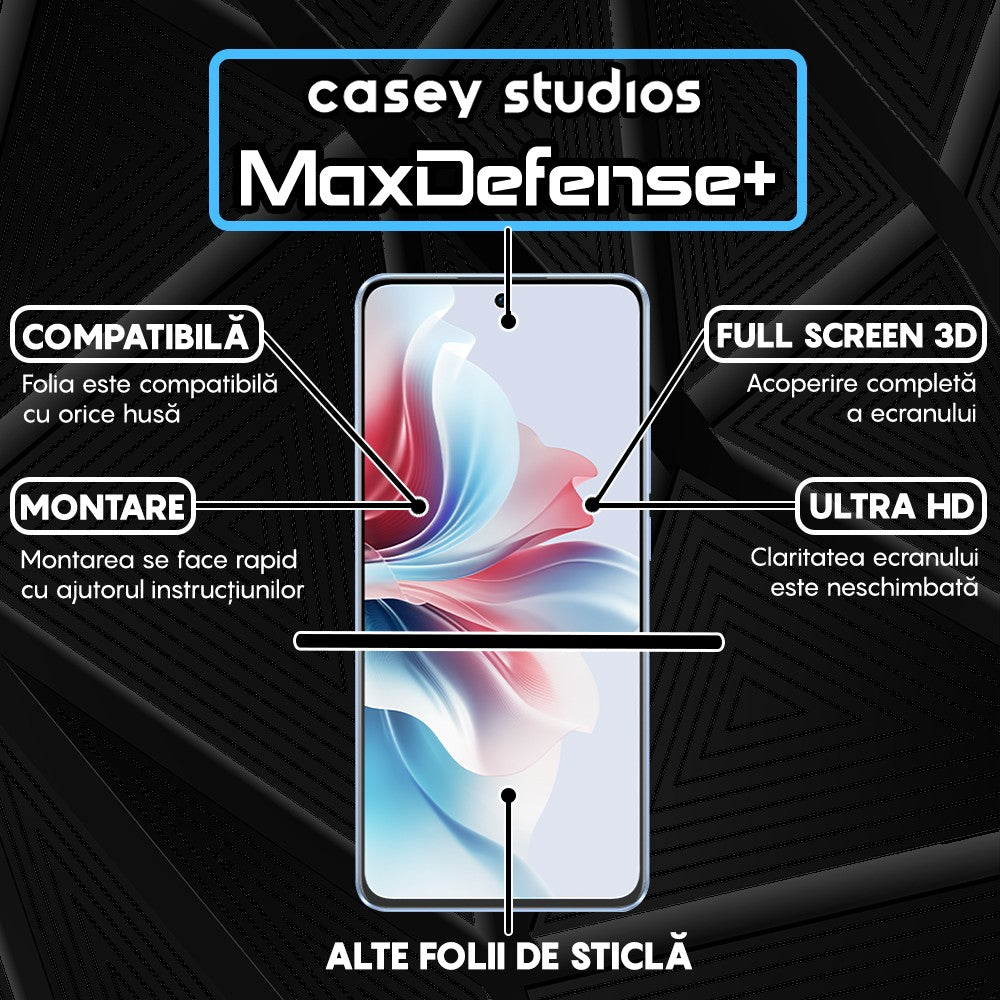 Folie Sticla MaxDefense+ - Oppo Reno12 F - Negru