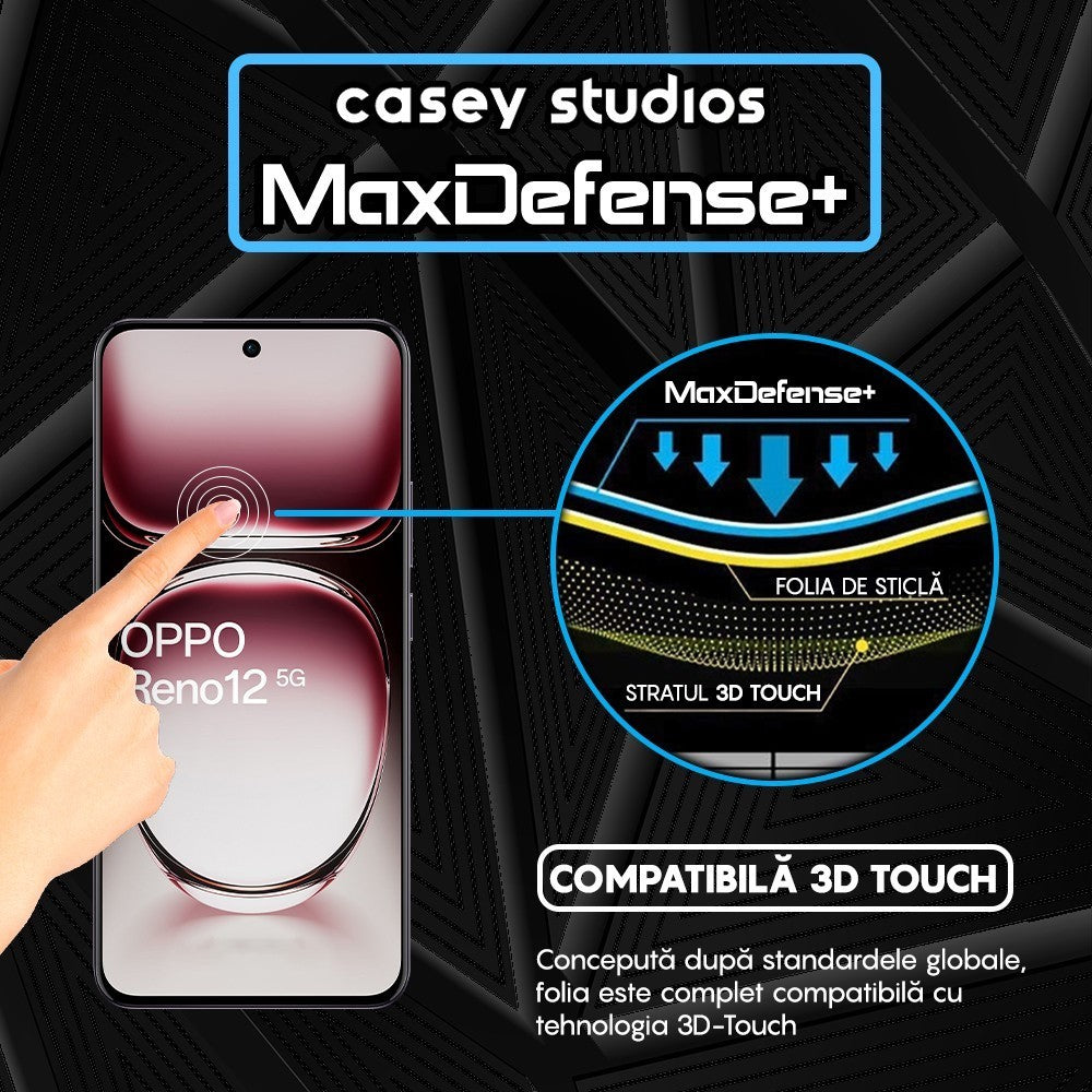 Folie Sticla MaxDefense+ - Oppo Reno12 - Negru
