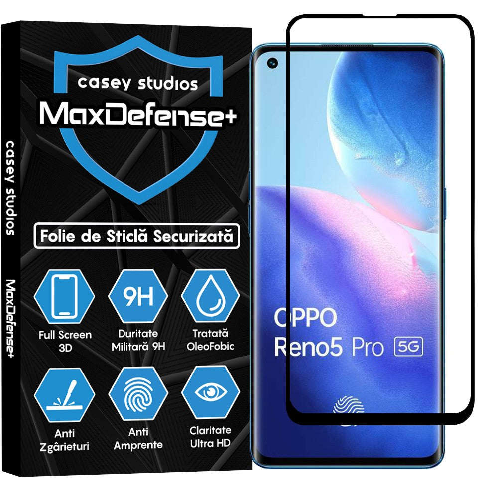 Folie Sticla MaxDefense+ - Oppo Reno5 Pro 5G - Negru