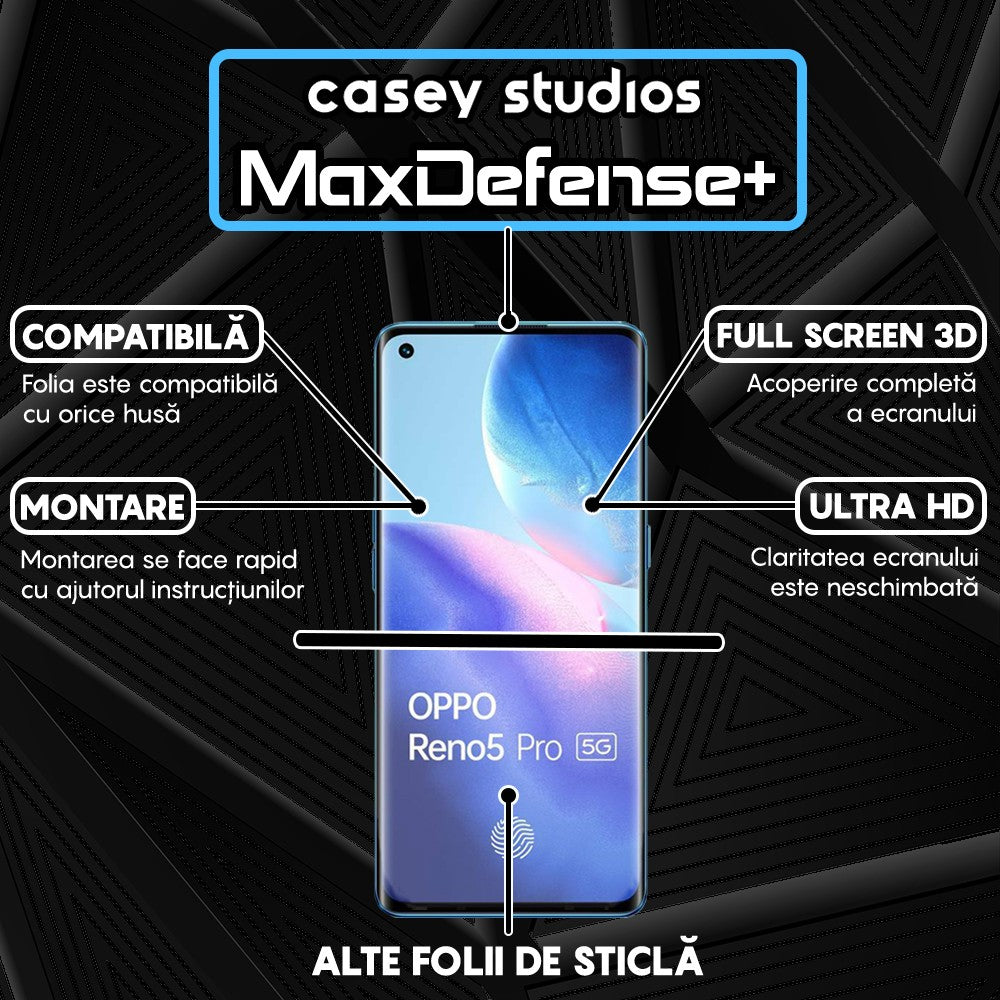 Folie Sticla MaxDefense+ - Oppo Reno5 Pro 5G - Negru