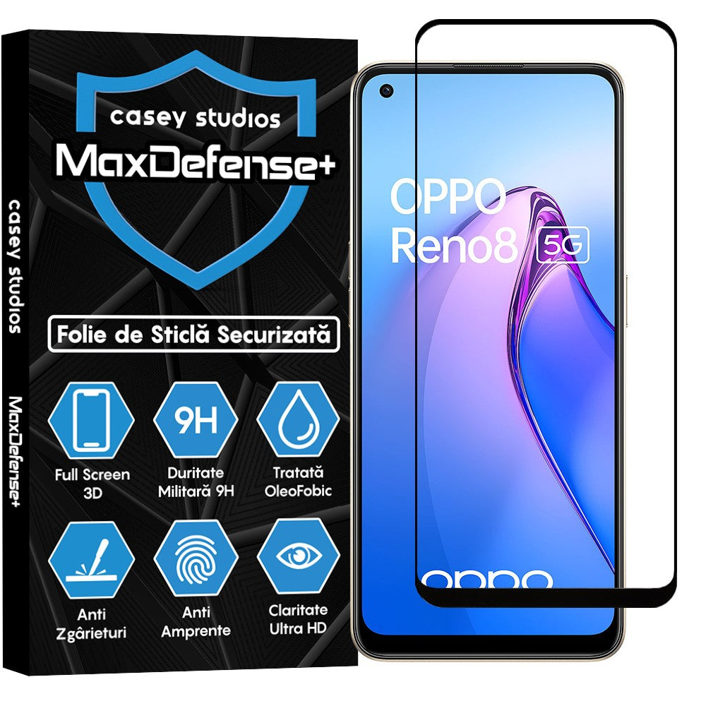Folie Sticla MaxDefense+ - Oppo Reno8 5G - Negru