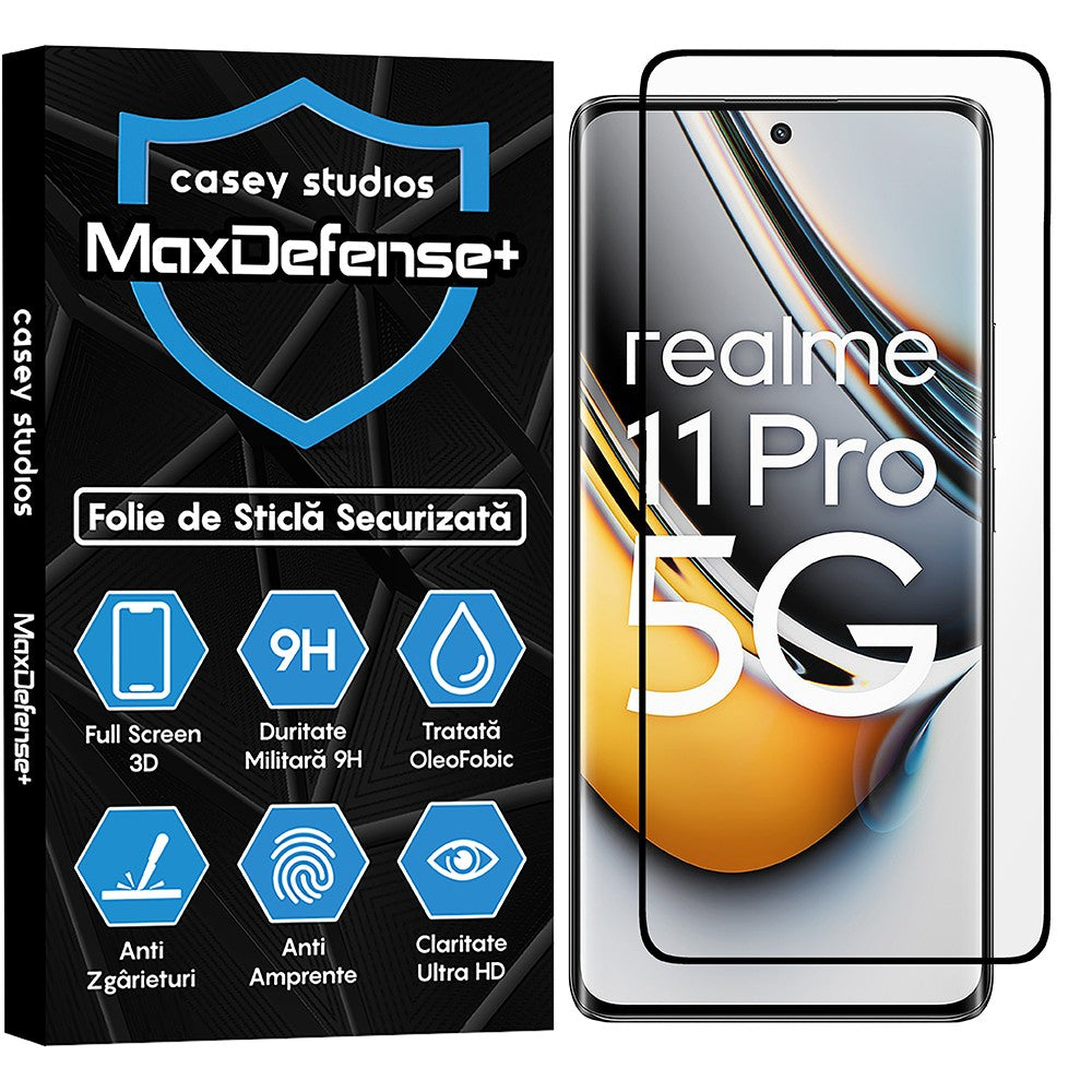 Folie Sticla MaxDefense+ - Realme 11 Pro - Negru