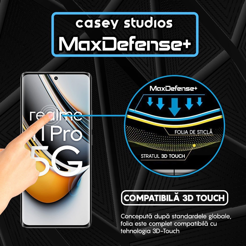 Folie Sticla MaxDefense+ - Realme 11 Pro - Negru
