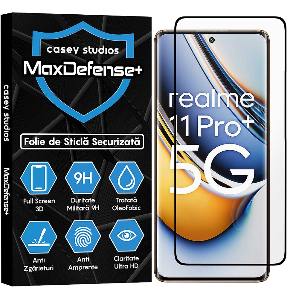 Folie Sticla MaxDefense+ - Realme 11 Pro Plus - Negru