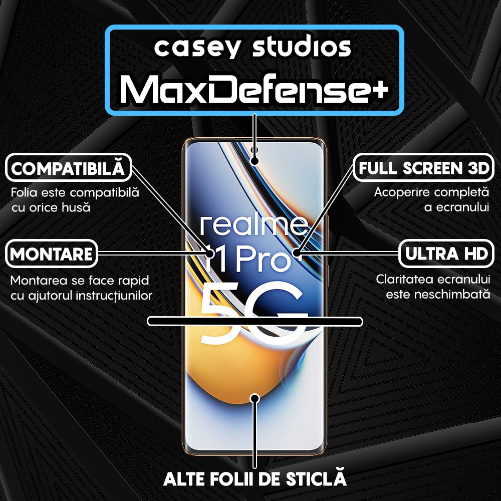 Folie Sticla MaxDefense+ - Realme 11 Pro Plus - Negru