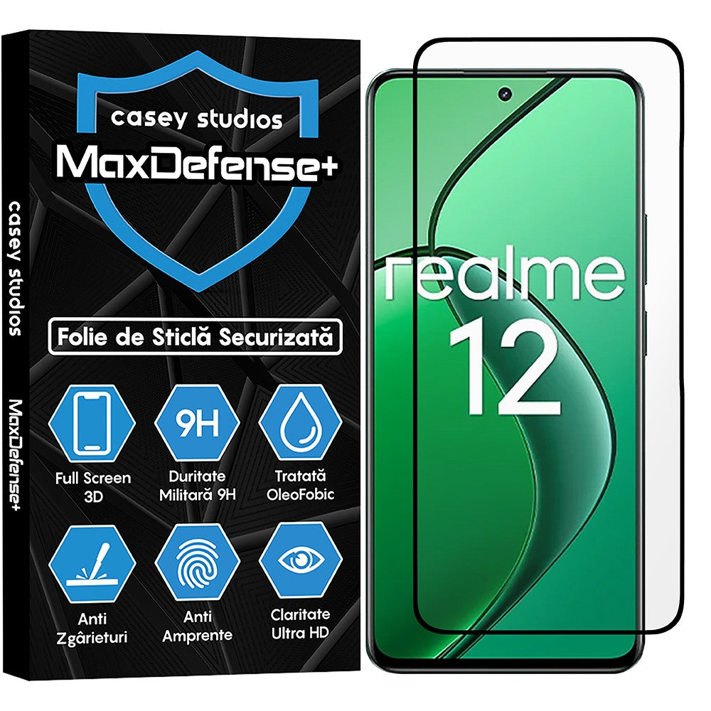 Folie Sticla MaxDefense+ - Realme 12 4G - Negru