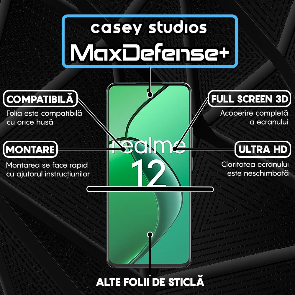 Folie Sticla MaxDefense+ - Realme 12 4G - Negru