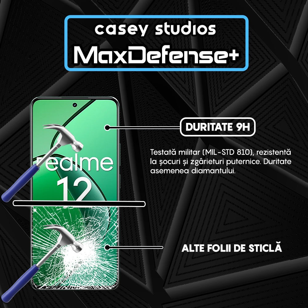 Folie Sticla MaxDefense+ - Realme 12 4G - Negru