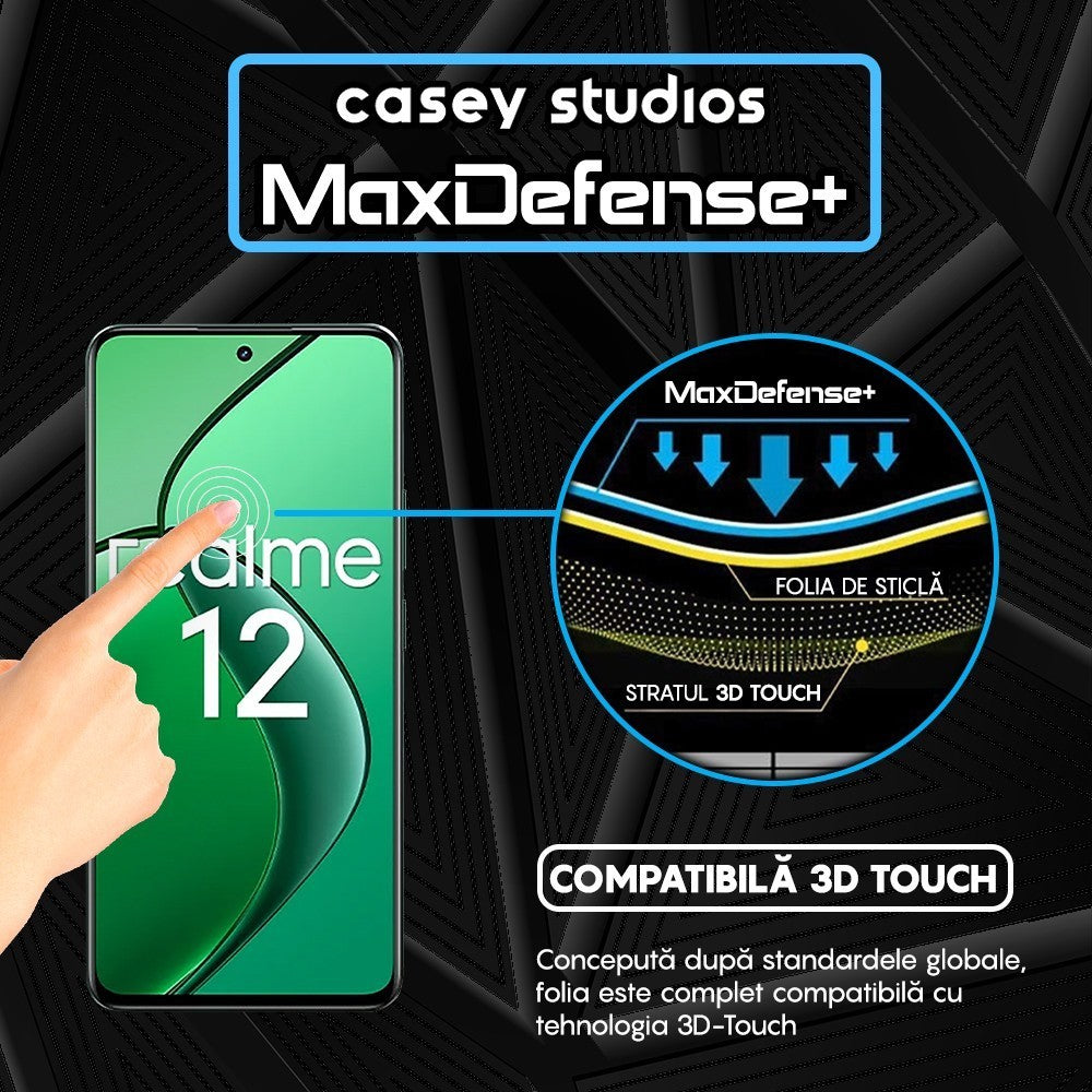 Folie Sticla MaxDefense+ - Realme 12 4G - Negru
