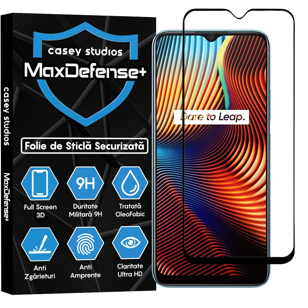 Folie Sticla MaxDefense+ - Realme 7i/C11/C11 (2021)/C15/C21/C21Y/C21Y/C25s/C25Y/Narzo 30A - Negru
