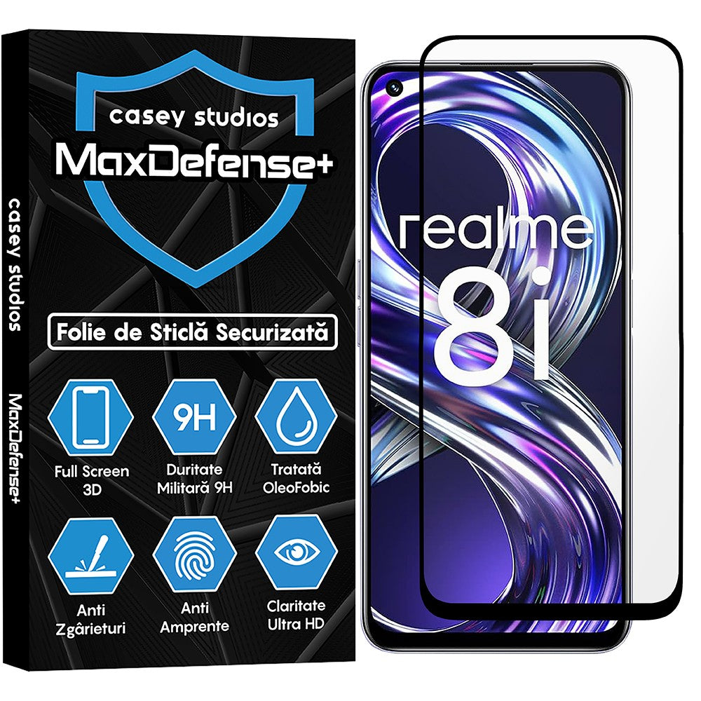 Folie Sticla MaxDefense+ - Realme 8i - Negru