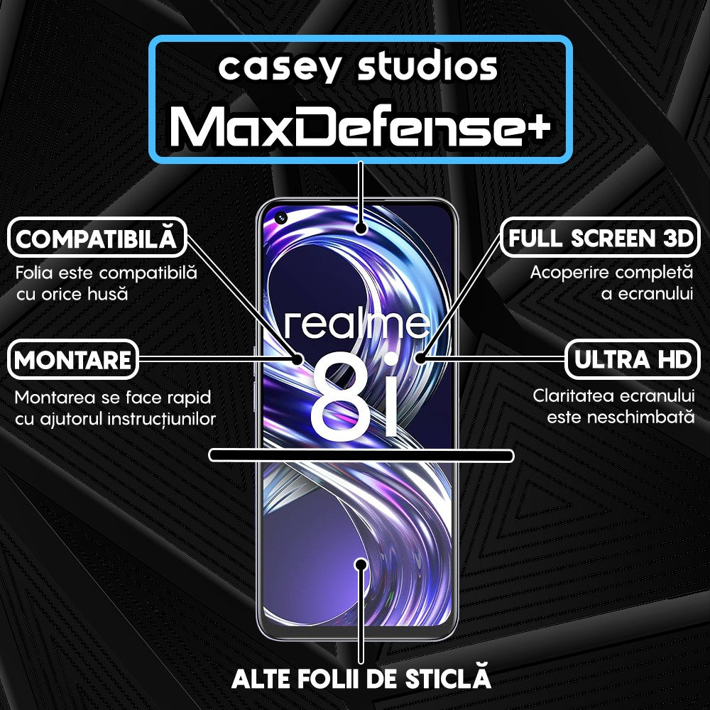 Folie Sticla MaxDefense+ - Realme 8i - Negru