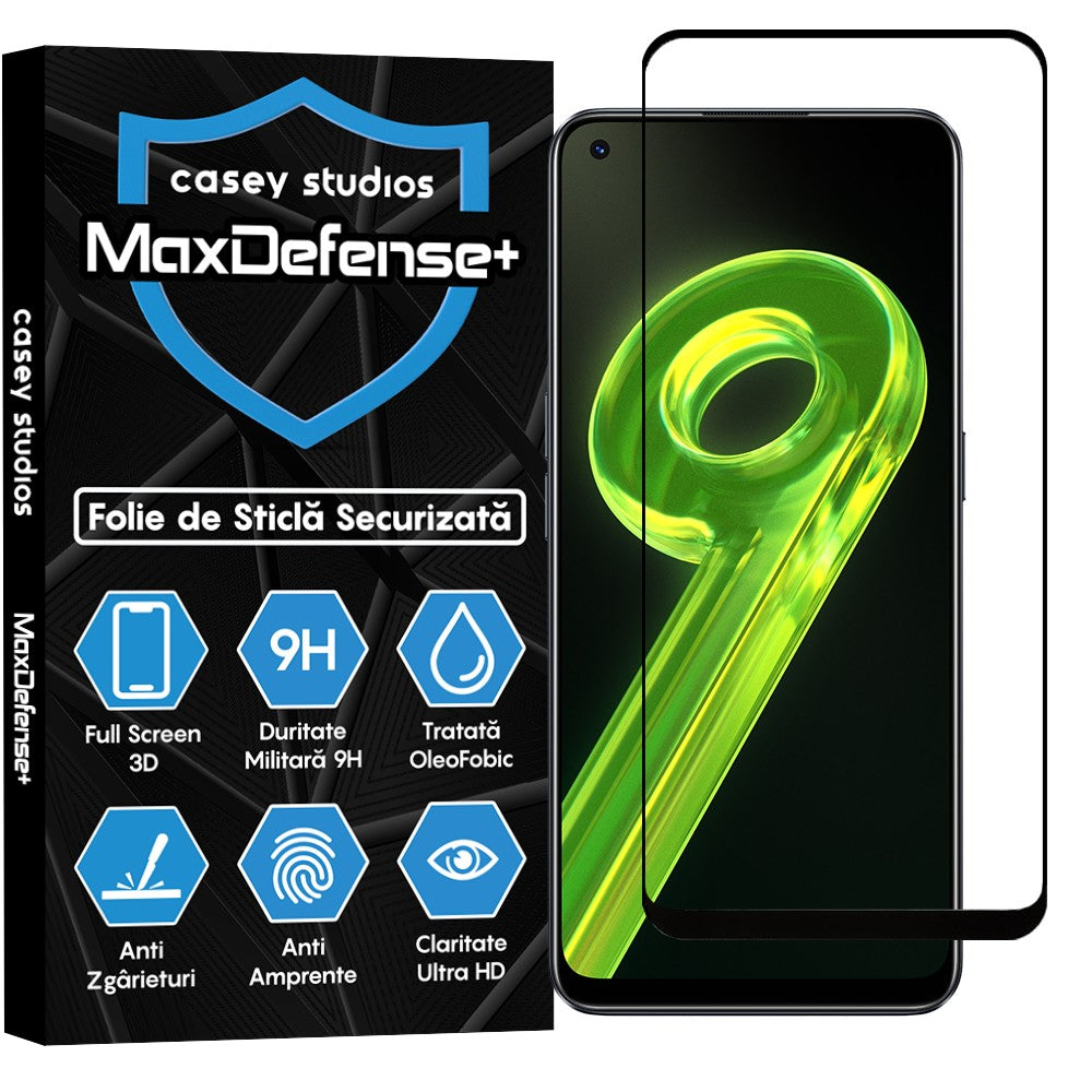 Folie Sticla MaxDefense+ - Realme 9 4G/9 Pro Plus - Negru