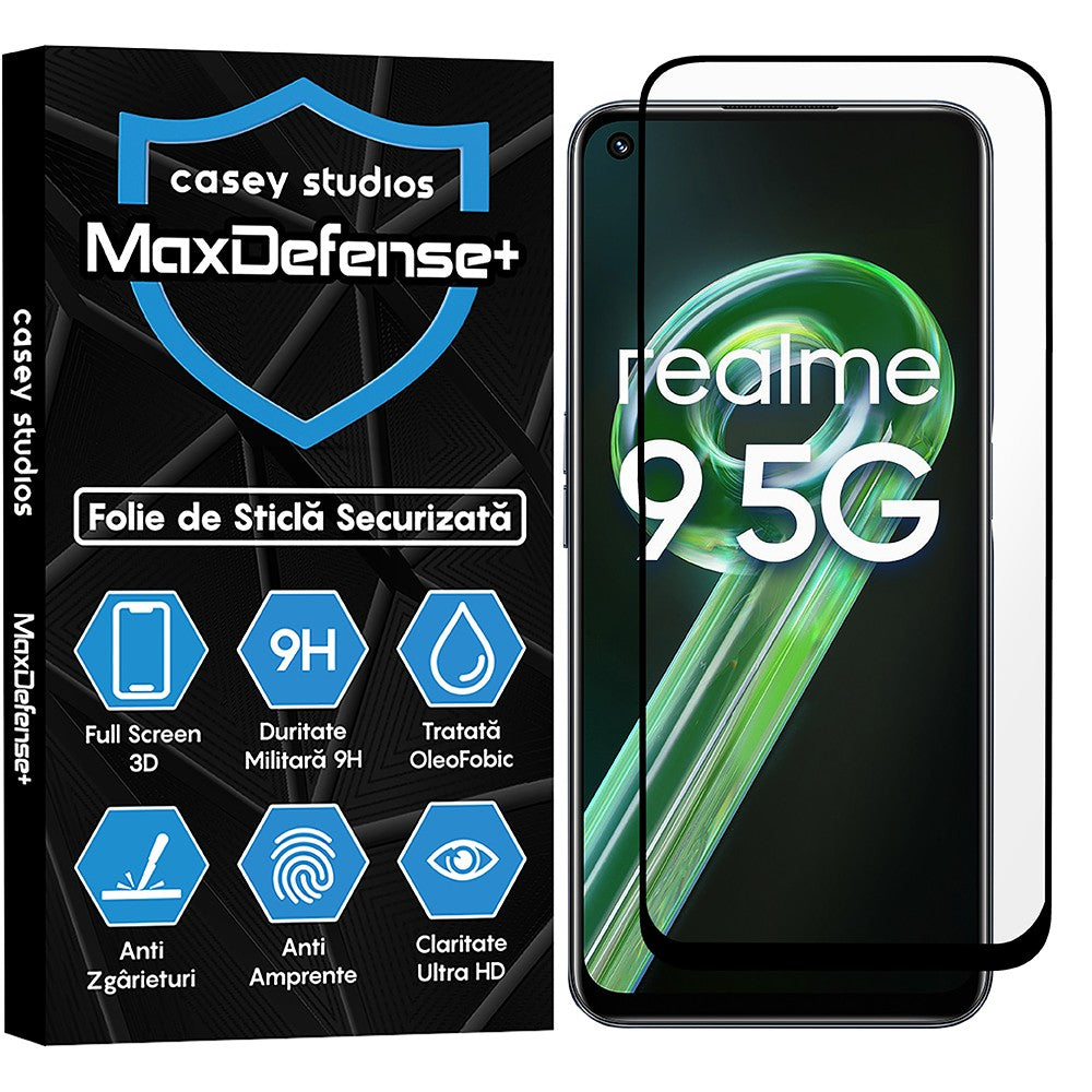 Folie Sticla MaxDefense+ - Realme 9 5G - Negru
