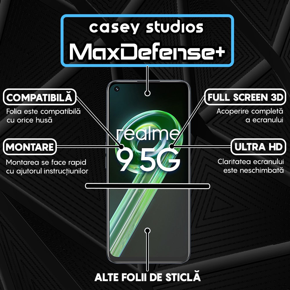 Folie Sticla MaxDefense+ - Realme 9 5G - Negru