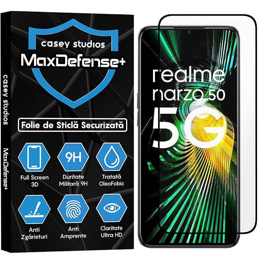 Folie Sticla MaxDefense+ - Realme 9 Pro/Narzo 50 - Negru