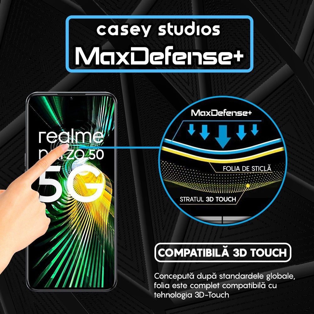 Folie Sticla MaxDefense+ - Realme 9 Pro/Narzo 50 - Negru