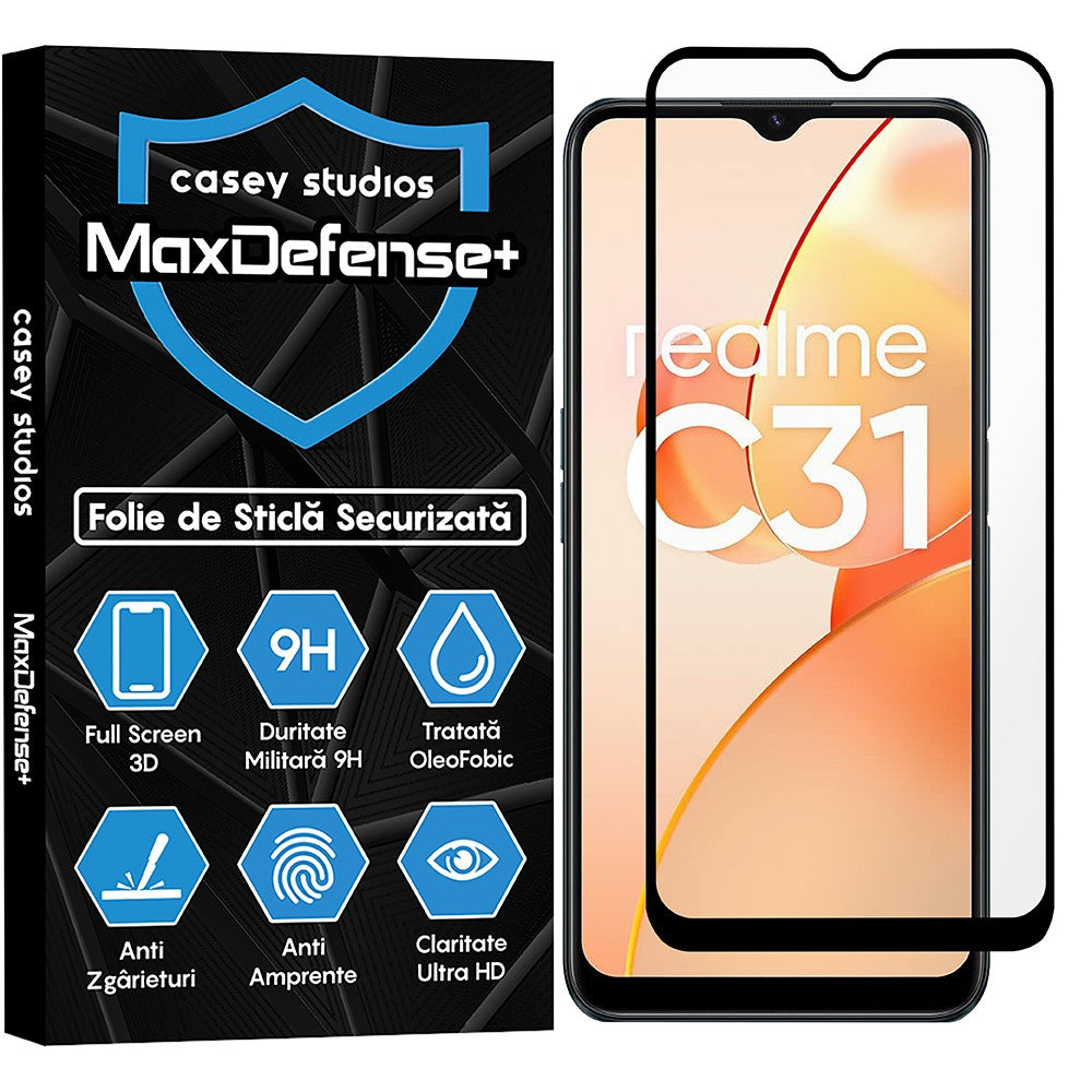 Folie Sticla MaxDefense+ - Realme C31 - Negru